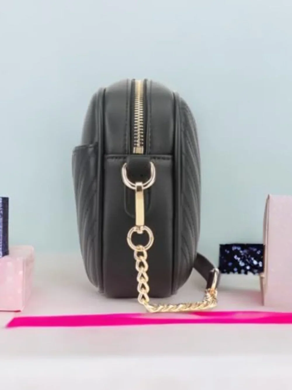 Quilted Faux Leather Crossbody Bag with Chain Strap Small Purse